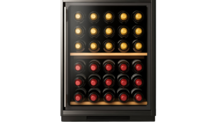 Title: Sleek Modern Wine Fridge Cooler Appliance Standing Isolated on Clean White Background for Beverage Storage and Kitchen Interior Use