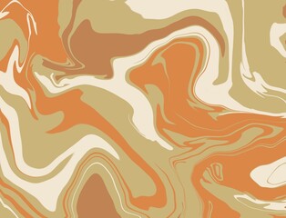 Warm Retro Abstract Marble Swirl Hand Painted Liquid Illustration Background in Green, Cream, Orange, Brown