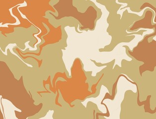 Warm Retro Abstract Marble Swirl Hand Painted Liquid Illustration Background in Green, Cream, Orange, Brown