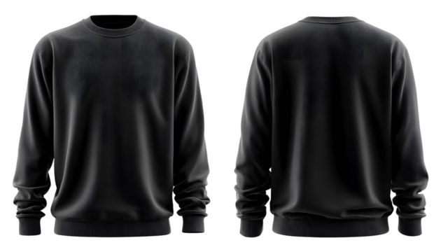 Blank black shirt mock up template, front and back view, isolated on white, plain t-shirt mockup. Tee sweater sweatshirt design presentation for print. without people