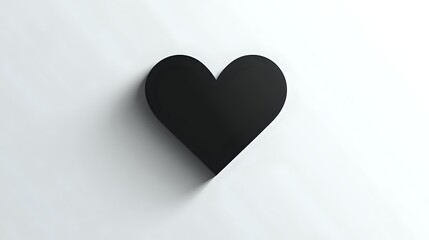 Fototapeta premium Black heart shape casting soft shadow on white background, minimalist romantic symbol isolated for design projects and creative use.