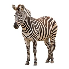 A majestic zebra stands proudly against a clean white background