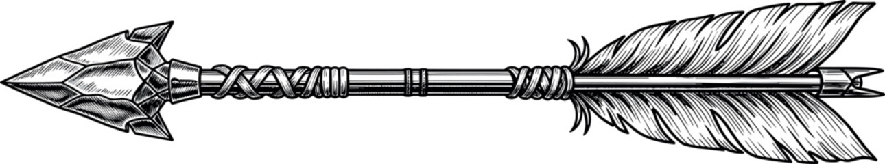 Traditional ethnic arrow sketch. Hand drawn weapon