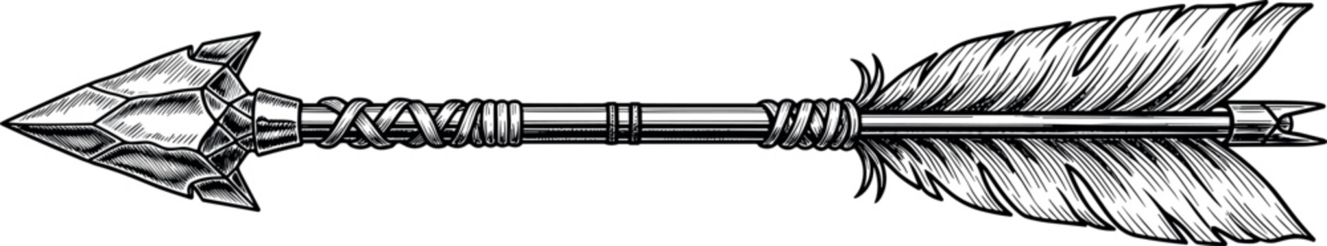 Traditional ethnic arrow sketch. Hand drawn weapon