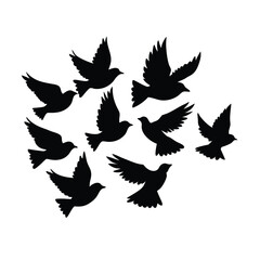 Fototapeta premium Bird flying pack silhouette vector art illustration