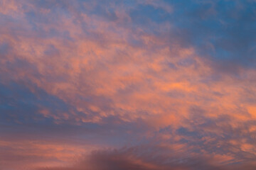 Beautiful sunset sky view with colorful clouds.