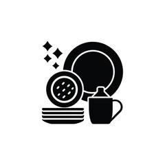 Dishwashing Icon Set Featuring Plates Soap and Sponge Glyph