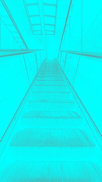 Vertical stylized video of moving escalator going up. Motivational video. Background.