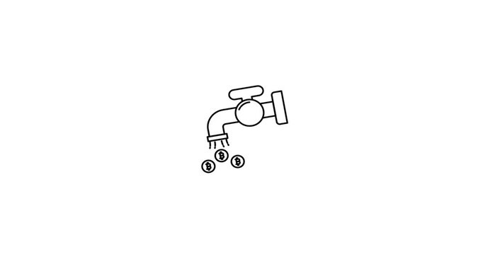 Animated icon of a Bitcoin faucet dripping coins, symbolizing free cryptocurrency distribution or micro-rewards. Commonly used in blockchain platforms, crypto giveaway websites, PTC systems, and educa