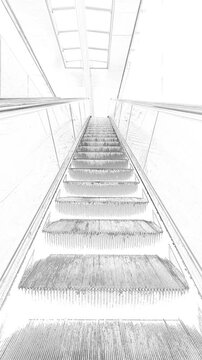 Vertical stylized video of moving escalator going up. Motivational video. Background.