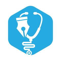 Pen Stethoscope vector Logo illustration. Stethoscope and Pen Icon Vector Design