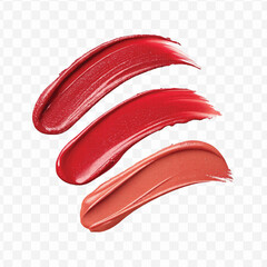 realistic 3d smooth glossy lipstick swatch smear smudge in different color style isolated on transparent background	
