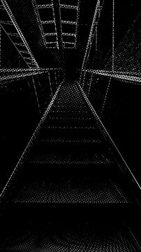 Vertical stylized video of moving escalator going up. Motivational video. Background.
