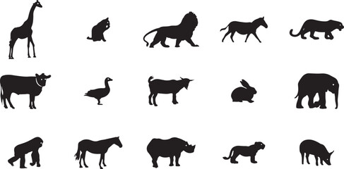 Animal Silhouette Set – Wildlife, Safari, Pet, Forest, Farm, Jungle, Mammals, Icons, Shadow, Nature