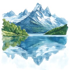 Naklejka premium Majestic Snow Capped Mountains Reflecting in Serene Blue Lake Waters.