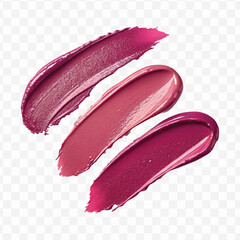 realistic 3d smooth glossy lipstick swatch smear smudge in different color style isolated on transparent background	
