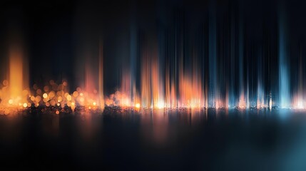 Fototapeta premium Vibrant sound wave visualization with glowing orange and blue light streaks against dark background creates dynamic audio spectrum effect for music and entertainment designs.