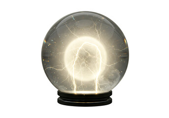 A glowing crystal ball with internal lightning effects, isolated on white.