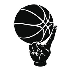 Black silhouette of a hand spinning a basketball on a finger sport