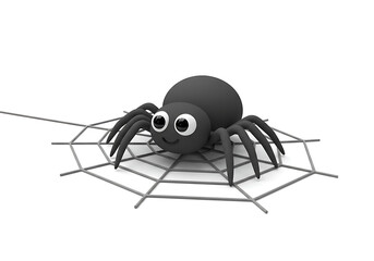 Cartoon spider on a web, simple design, against white background.