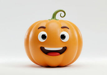 A cheerful, 3D-rendered pumpkin with a smiling emoticon face.