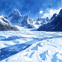 Majestic Snowy Mountain Peaks Under a Bright Blue Sky.