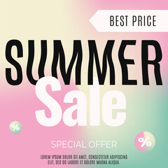 Banner Summer Sale with typographic on soft gradient background. Social media Template. Vector illustration.