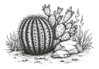 Vintage Cactus Desert Illustration