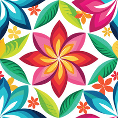 Colorful Seamless Pattern of Tropical Flower Icons