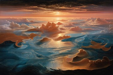 Dynamic sunset sky with swirling clouds and vibrant colors