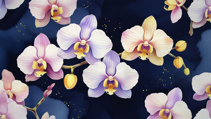 Watercolor orchid flower floral art painting botanical illustration blossom phalaenopsis elegant design