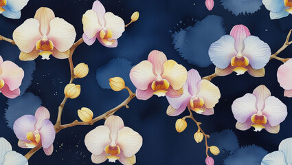 Beautiful watercolor orchid floral pattern elegant botanical design flower blossom spring garden art background
