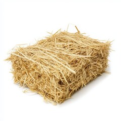 A bale of dry straw isolated on white background, perfect for autumnal or rustic designs.