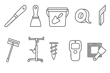 Fototapeta premium Construction tools outline icon set. building, repair, home improvement icons collection