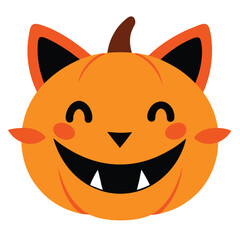 Playful halloween pumpkin character with mischievous cat ears and a wide grinning smile perfect for festive autumn designs