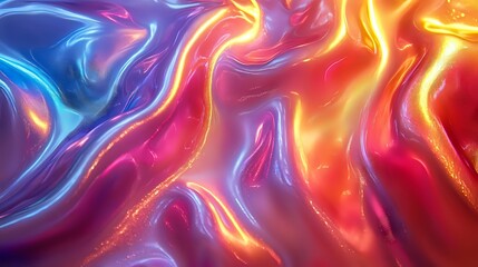 Fototapeta premium Vibrant liquid abstract background with swirling neon colors of blue, pink, red and orange creating dynamic fluid art pattern. Suitable for modern design projects.