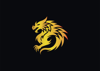 Golden dragon illustration shows a mythical creature with sharp claws and scales