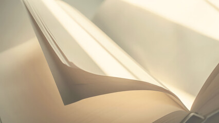Abstract close-up of turning book pages in sunlight