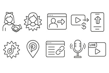 Social media, networking outline icon set. communication, online engagement graphics
