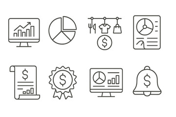 Finance and business line icon set for data visualization and analysis tools