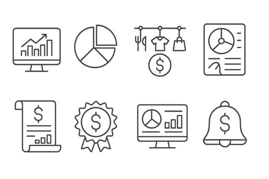 Finance and business line icon set for data visualization and analysis tools