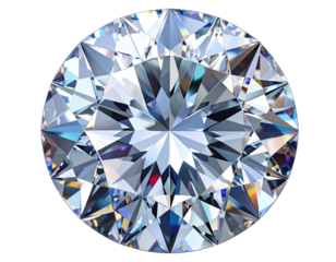 Brilliant-Cut Diamond with Radiant Facets, Front View, Isolated on Transparent Background”