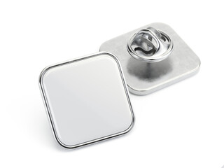 Empty enamel pin mockup - Blank square white silver lapel badge mock up