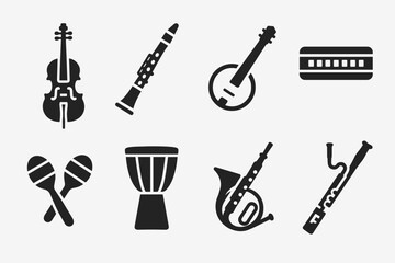 Obraz premium Music instruments solid icon set. classic and modern band symbols collection