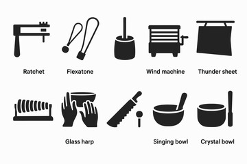 Obraz premium Musical instruments solid icon set. percussion, sound icons collection