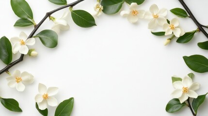 Obraz premium Elegant White Blossoms Frame on White Background.
