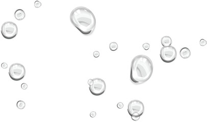 Vector water drop, drops, droplets. PNG drops, condensation on glass, on various surfaces. Realistic drops on a transparent background. Rain and dew.