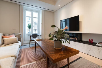 Modern luxury apartment interior in minimal scandinavian style, 3d rendering