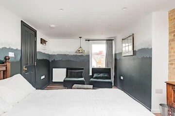 Modern luxury bedroom interior in minimal scandinavian style, 3d render