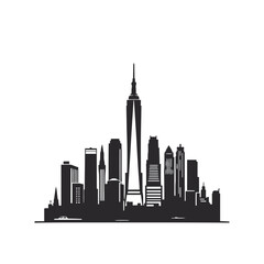 Obraz premium A striking vector silhouette of the New York City skyline, showcasing iconic urban architecture and towering skyscrapers